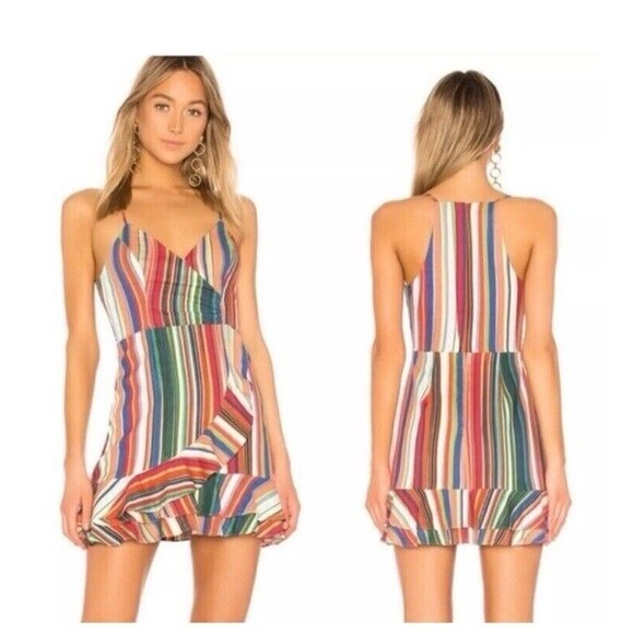 Parker Jay Dress 4 Amalfi Stripe Mini Ruffled Dress Multicolor - Picture 1 of 12